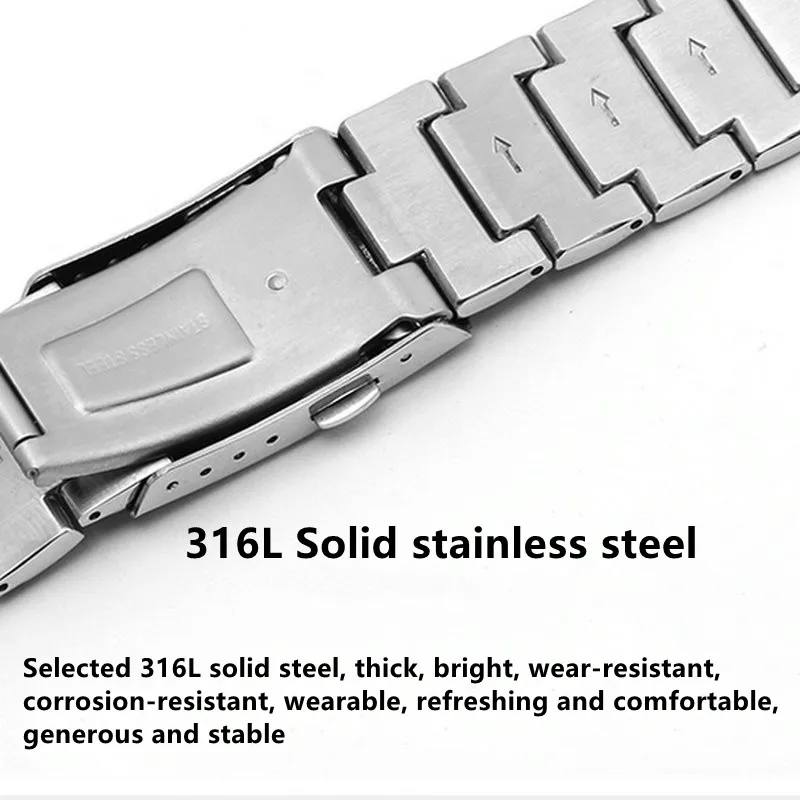 22mm 316L Stainless Steel Solid Curved End Watch Band Strap Bracelet Fit For EFR525 526 531 532 533 534 535 Watch