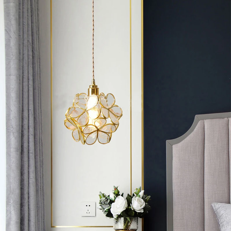 

Japanese Flower Pendant Lights Glass Dining Hanging Lighting Fixtures Modern Design Decoration Led Pendant Lamp Bedside