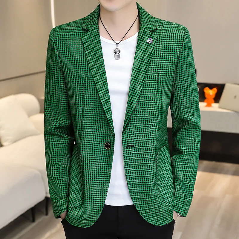 

High Quality Blazer Men's Waffle Business Elegant Fashion Premium Simple Casual Shopping Interview Gentleman Slim Suit Jacket