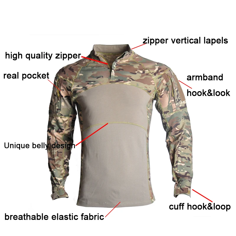 Tactical Shirt Army Combat Shirts Airsoft Tops Airsoft Long Sleeve Military Shirt Paintball Hunting Clothes Safari Men Clothing images - 6