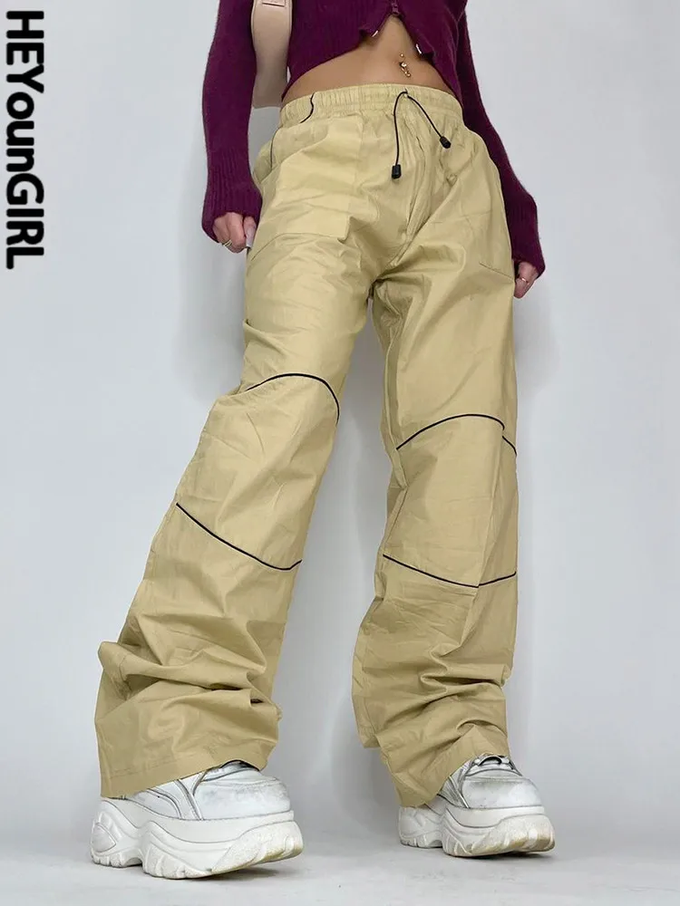 

HEYounGIRL Patchwork Lace Up Women Pants High Waisted 90s Fashion Basic Sweatpants Harajuku Street Long Trousers Vintage Casual