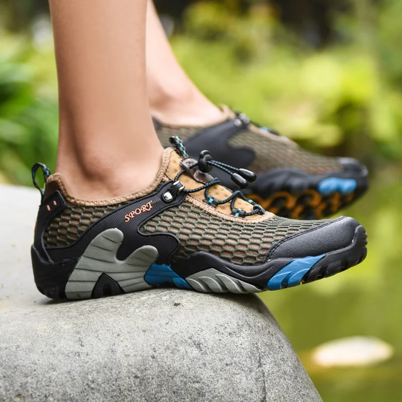 2022 Summer Outdoor Hiking Shoes Men Mesh Trekking Climbing Shoes Elastic Band Male Sneakers Casual Sport Mountaineering Shoes