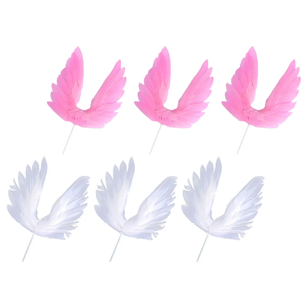 

Cake Topper Angel Wing Decor Bridal Shower Decoration Baby Birthday Decors Girls Feathered Wedding Party Ornaments