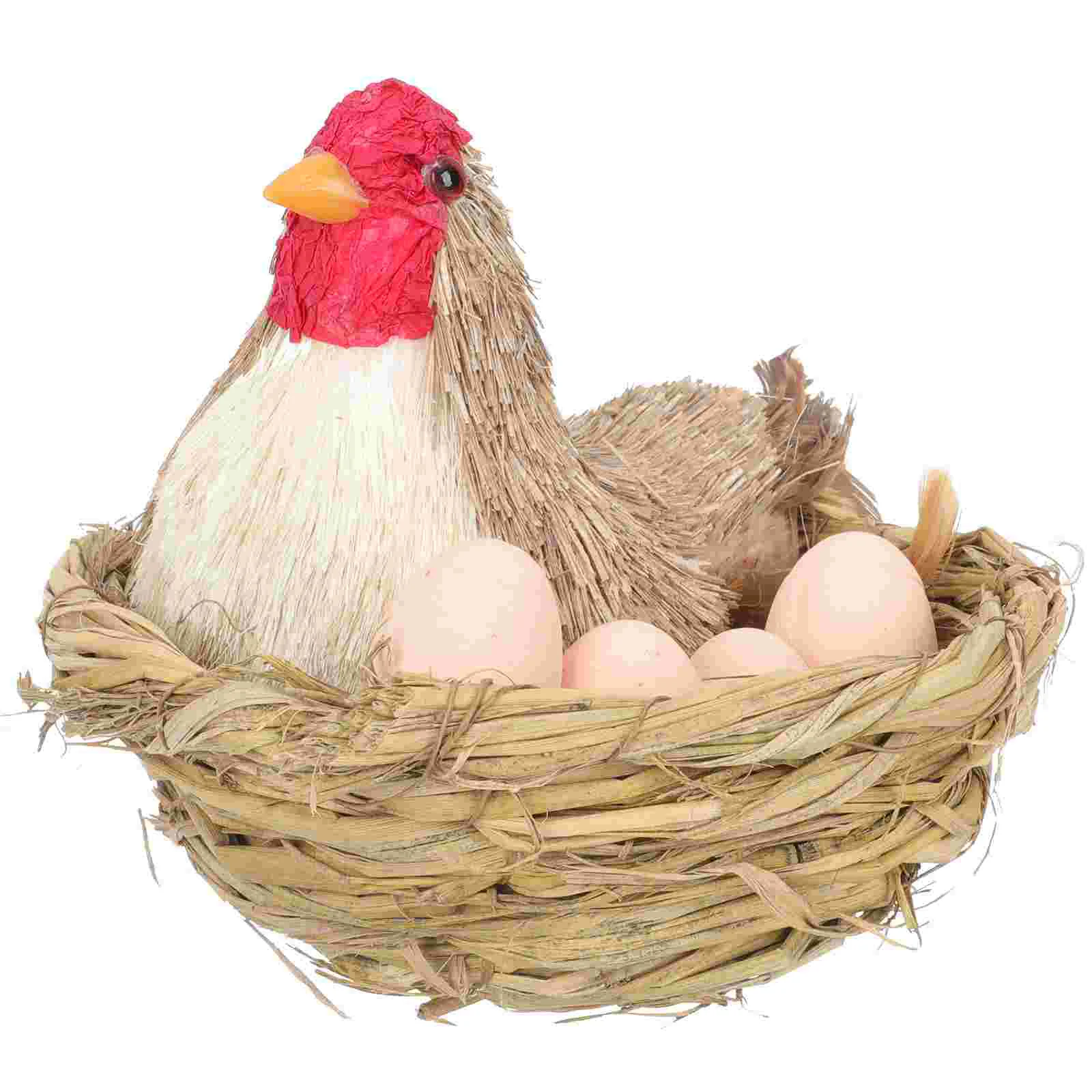 

Chicken Easter Statue Straw Figurine Hen Farmparty Garden Simulation Animals Eggsartificial Carpet Rugpads Nesting Animal