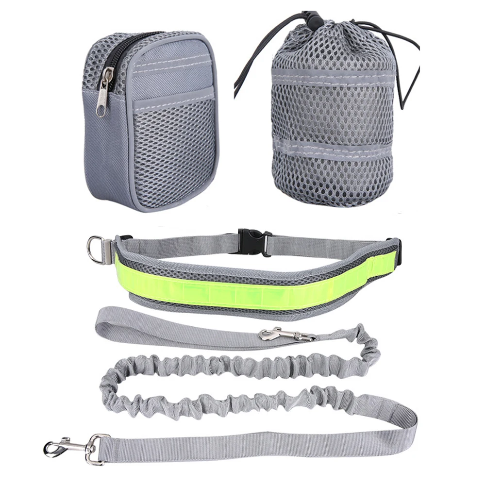 Выдвижной Поводок для собак эластичный светоотражающий шлейка с сумкой на пояс