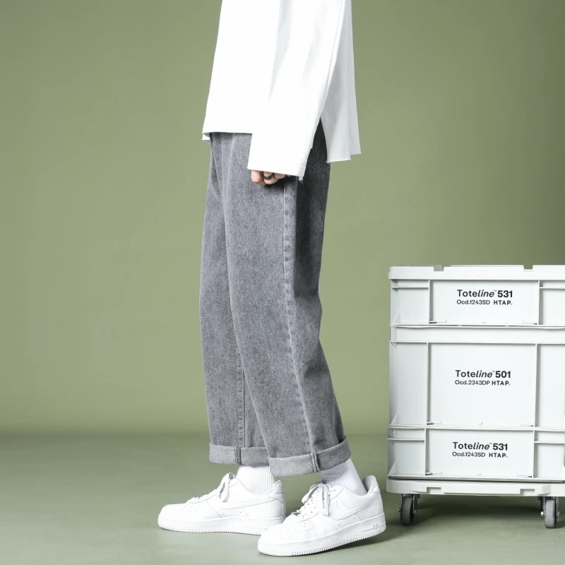 2022 Classic Unisex Streetwear Baggy Straight-leg Men Jeans Autumn Men Korean Fashion Loose Straight Male Brand Wide Leg Jeans