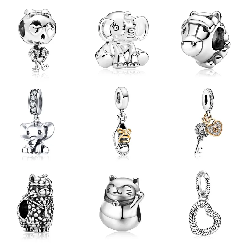 

Fine Animal Beads for Jewelry Making Fit Original Pandora Charms Bracelet Women Elephant Cat Pendant Girl Bangle Accessories DIY