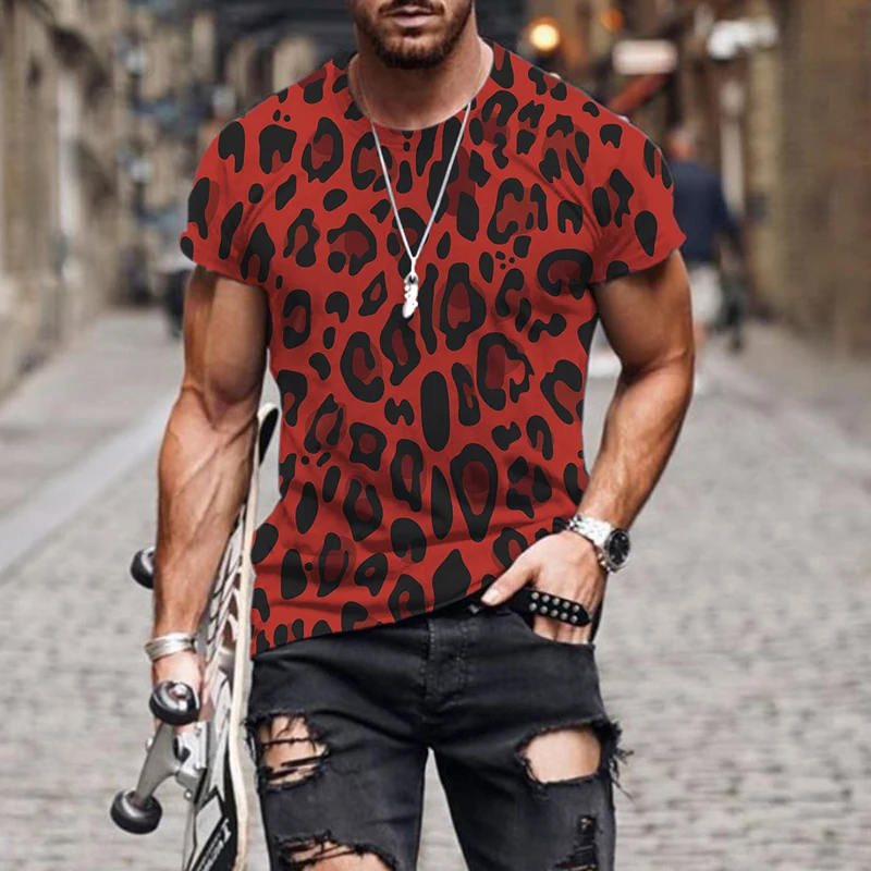 

2022 Summer New Short-sleeved T-shirt 3D Fashion Leopard Print Pattern T-shirt Street Trend Men's Clothing FT09