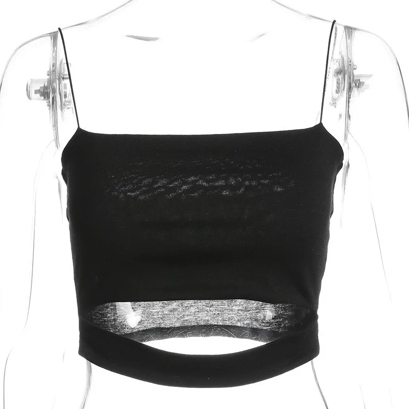 

2022NEW New Fashion Hot Sexy Women Summer Sexy Casual Sleeveless Cut-Out Short Tee Shirt Crop Top Vest Strap Tank Blouse Y2k Top
