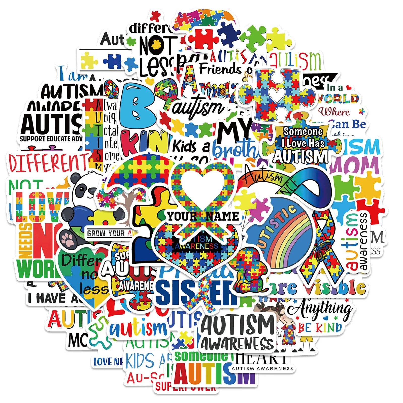 

10/30/50pcs/pack Autism Awareness Stickers Flakes for Cars Motorcycles Furniture Children's Toys Luggage Skateboards Lable