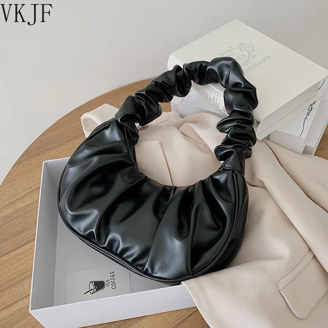 

2022 Summer Pleated Handlebags For Women PU Cloud Bags Leisure Armpit Bag Shopping Shoulder Bags Dumpling Handbag Female