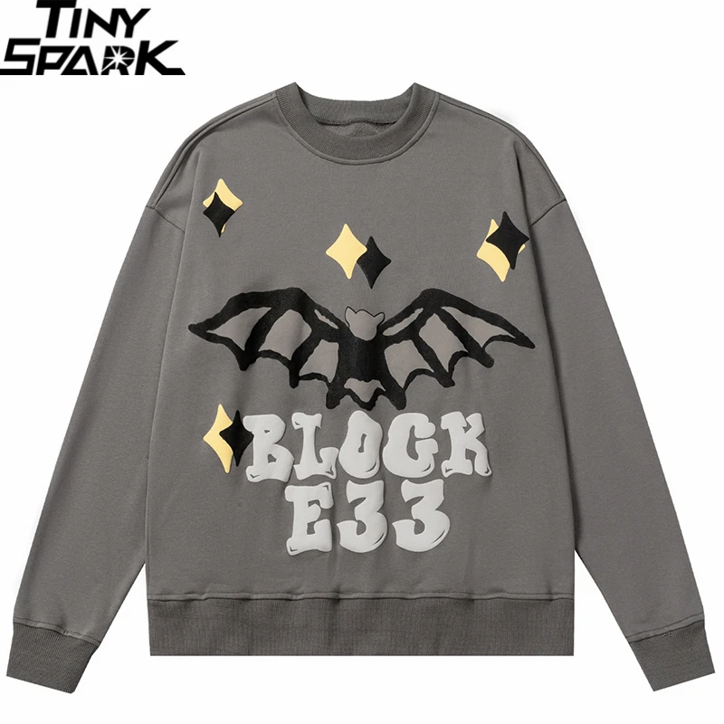 

Men Sweatshirt Streetwear Hip Hop Pullover Stars Bat Graphic Harajuku Sweat Shirt Cotton 2022 Autumn Pullover Loose Short Tops