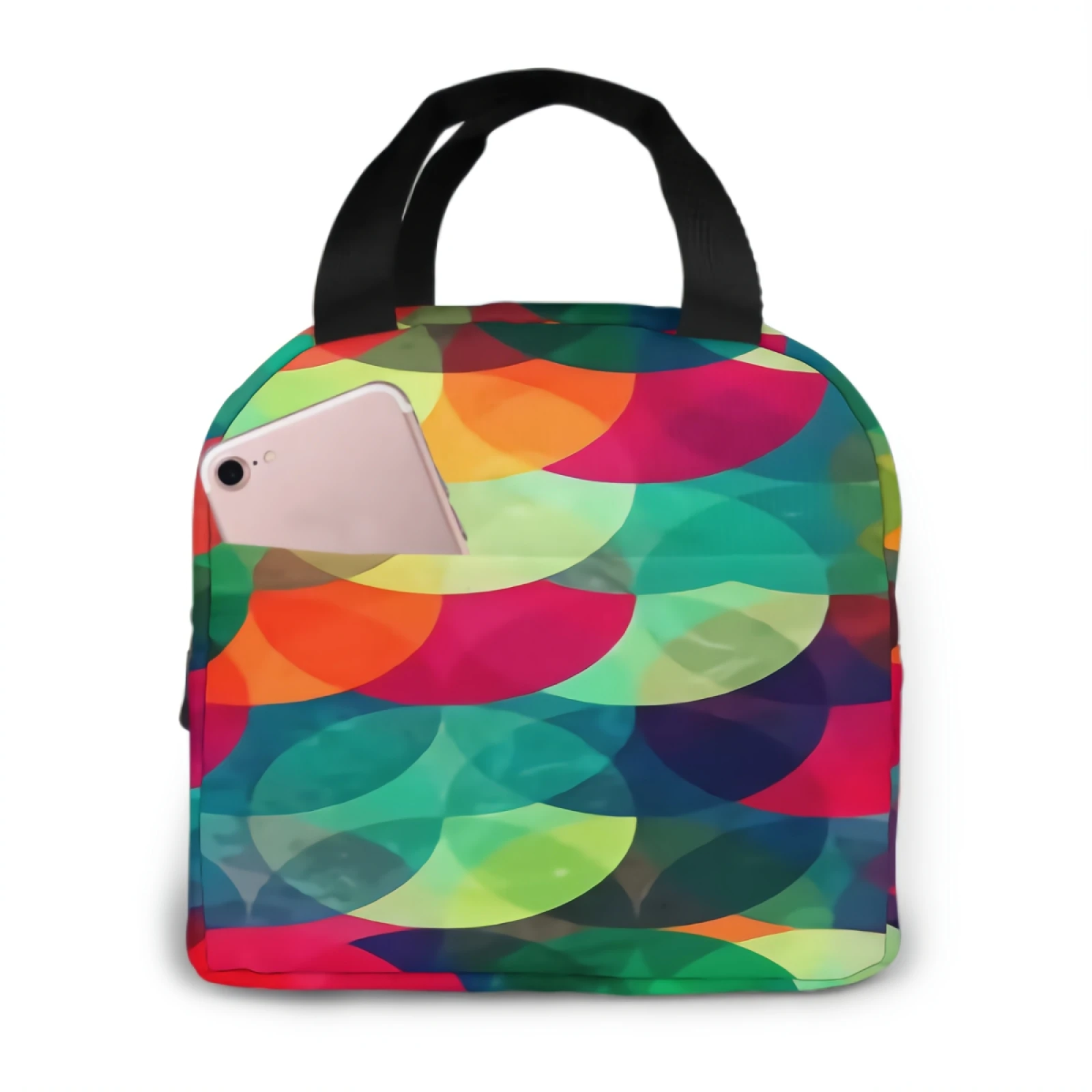 

Красочные круглые сумки для обеда с эффектом гранж для женщин, герметичная Изолированная Цветочная коробка для обеда с регулируемым плечев...