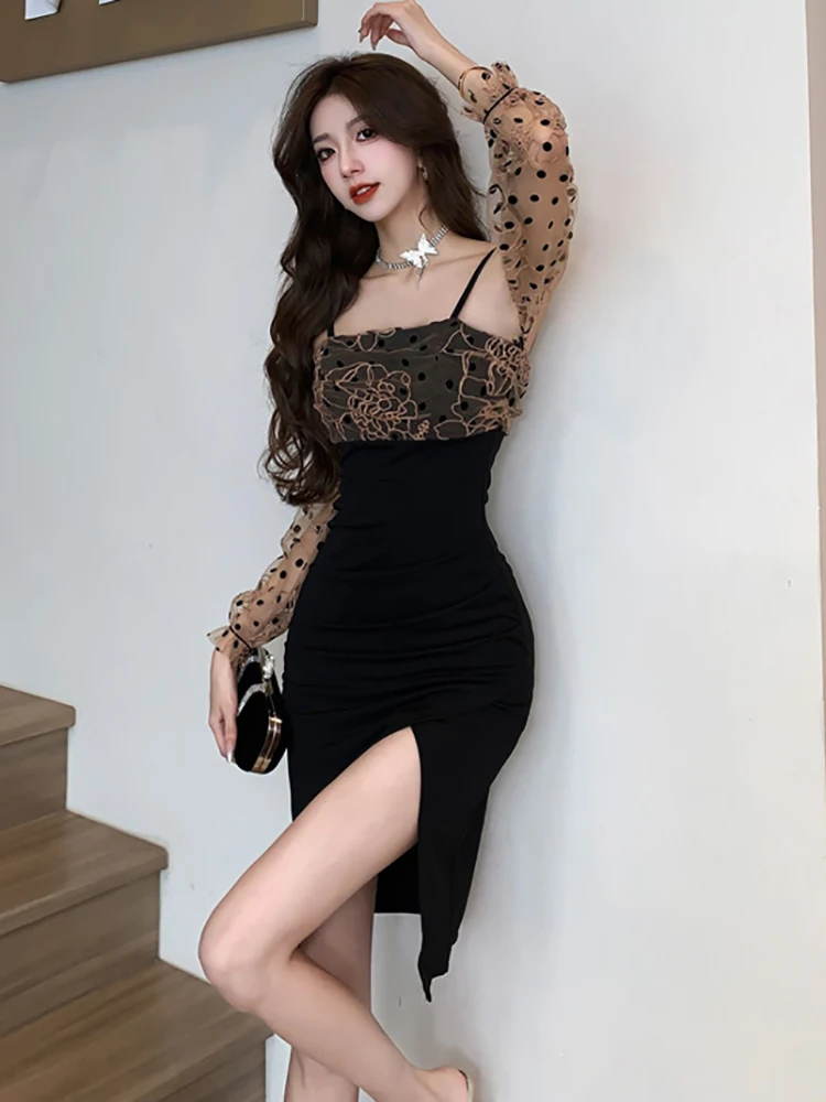 Женское модное Сетчатое Повседневное платье в горошек Patchowrk элегантное шикарное