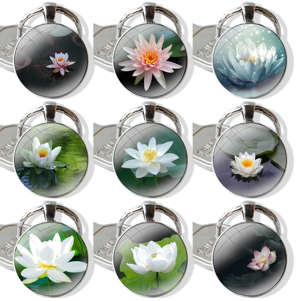 25 мм стеклянный брелок Cabohcon украшение подарок белый лотос