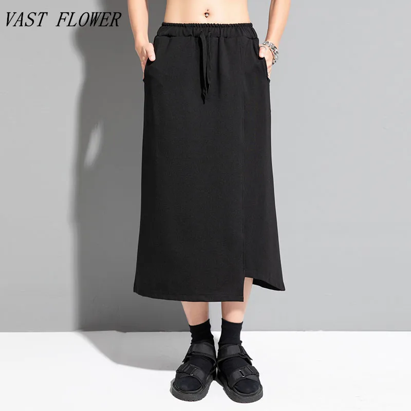 

Женская винтажная длинная юбка, черная Повседневная Свободная юбка с высокой талией и эластичным поясом на лето, 2023