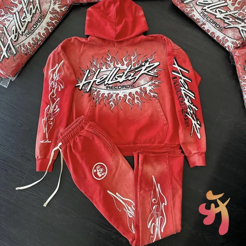 

Винтажные толстовки с капюшоном Hellstar высокого качества с рисунком в виде граффити и пламени