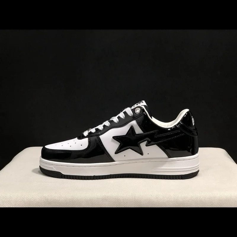 

New Casual Shoes Woman Fashion Patent Leather Bapesta Sneaker Black White Outdoor Trainers Plate-forme Sneakers