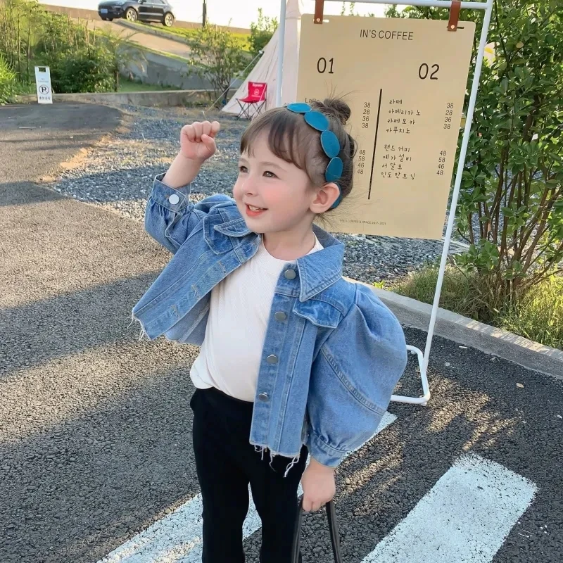 

Autumn Jeans Coat Children Clothes Puff sleeve Short Baby Denim Jackets 9M-6T Infant Girl outfit kids Denim jacket For Girls