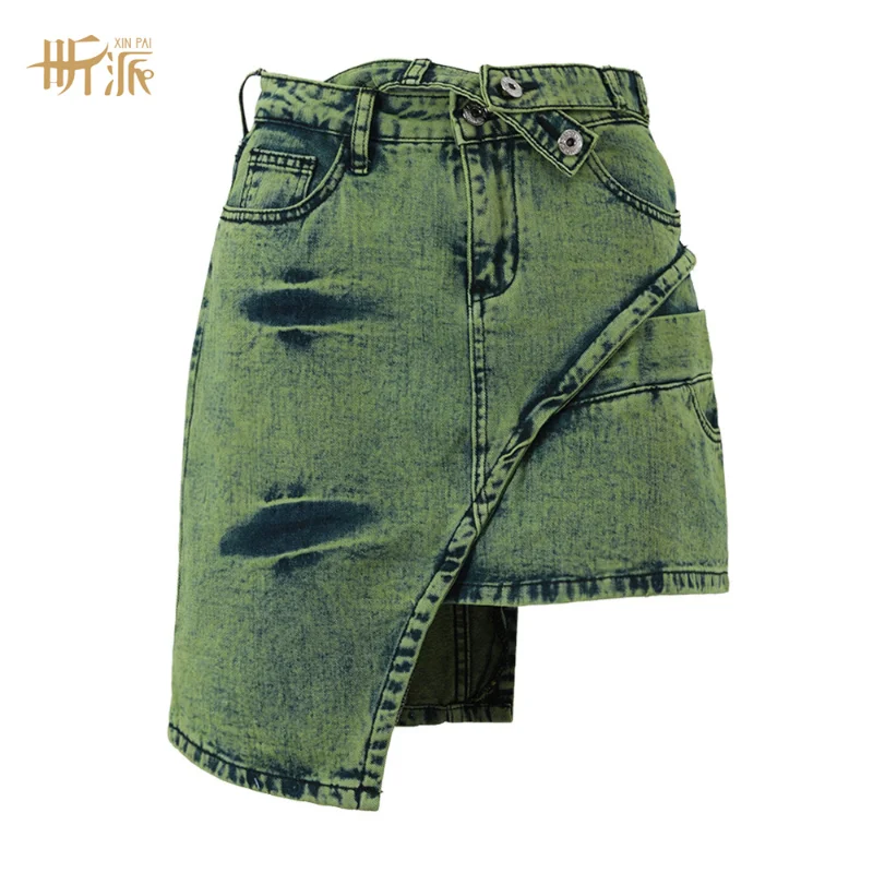 

DEAT Fashion Women's Skirt New High Waist Asymmetric Sashes Tie Dye Streetwear Above Knee Denim Skirts Tide Summer 2023 17A1759