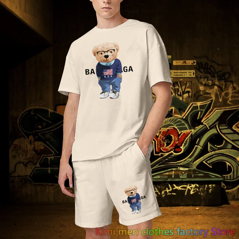 Cotton Set Men Oversized Clothing Brand printing TShirts Shorts Sets 2 Piece Outfits Sets for Men Summer Streetwear Tracksuit