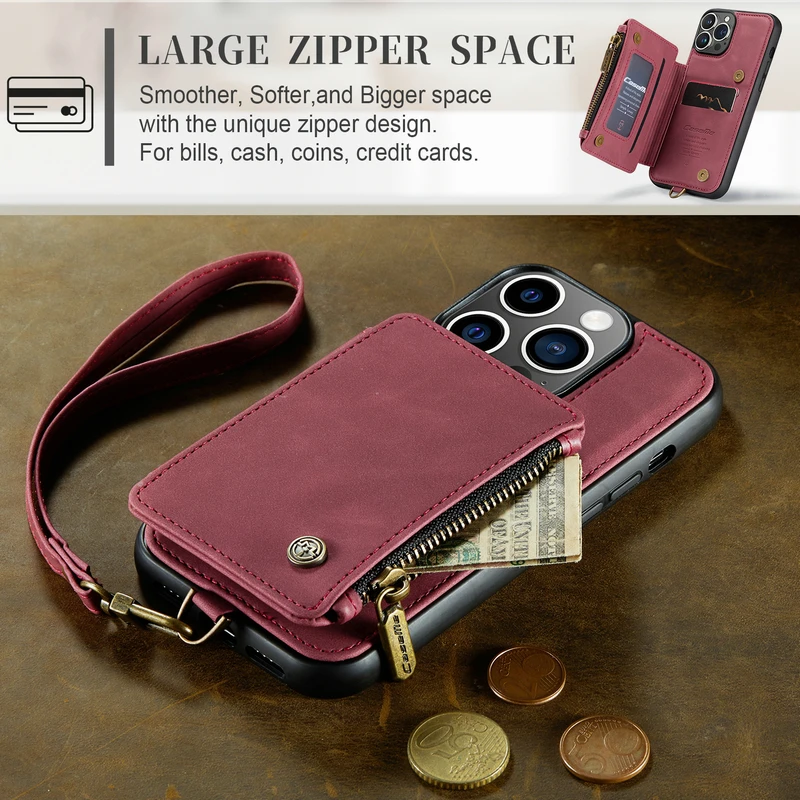 For iphone 14 13 12 11 Pro XS Max XR 7 8 Plus Leather Flip Phone Case For Samsung S23 Ultra A53 Zipper Credit Card Wallet Cover