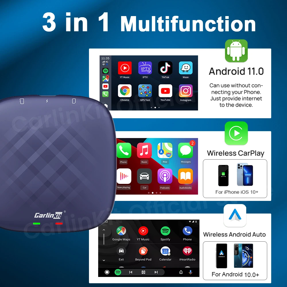 Фото 8-ядерный процессор Qualcomm 6125 CarlinKit Mini CarPlay Ai Box Android 11 Plus Android авто беспроводной адаптер CarPlay 4 Гб + 64 Гб Netflix YouTube №2