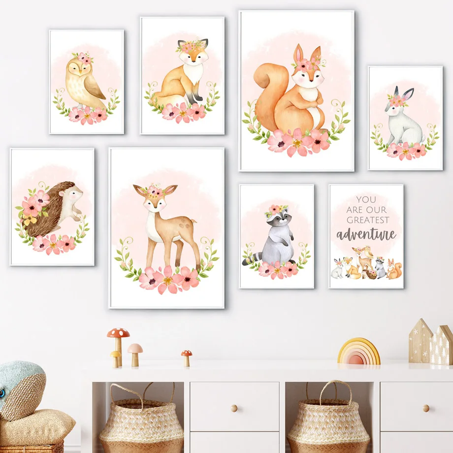 

Forest Animals Owl Fox Rabbit Deer Nursery Nordic Posters And Prints Wall Art Canvas Painting Girl Pictures Baby Kids Room Decor