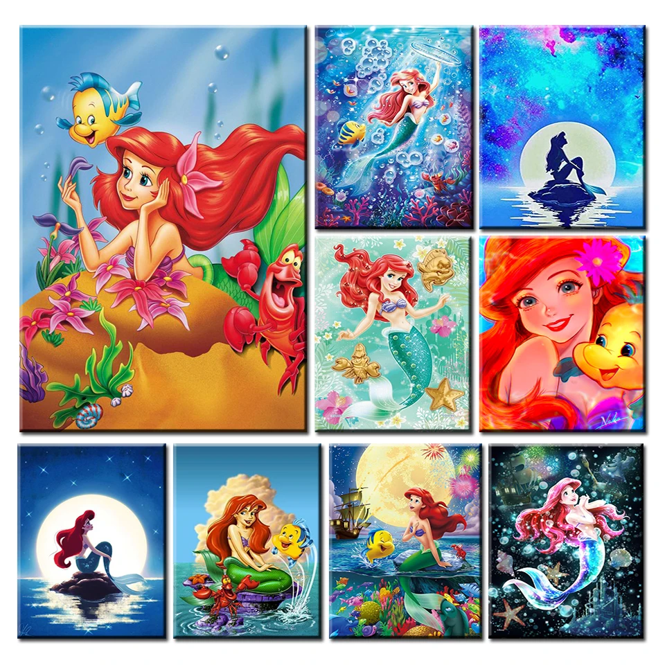 

Алмазная живопись «сделай сам» Disney 5D с маленькой русалочкой, полное сверление, мультяшная Принцесса Ариэль, вышивка крестиком, домашний дек...