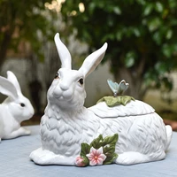 garden white ceramic rabbit sculpture candy storage jar home decor living room decoration dried fruit jar kitchen food container