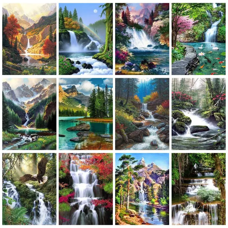 

CHENISTORY Rhinestones 5D DIY Diamond Painting Handicrafts Diamond Embroidery Mountain Stream Cross Stitch Gift Wall Decors