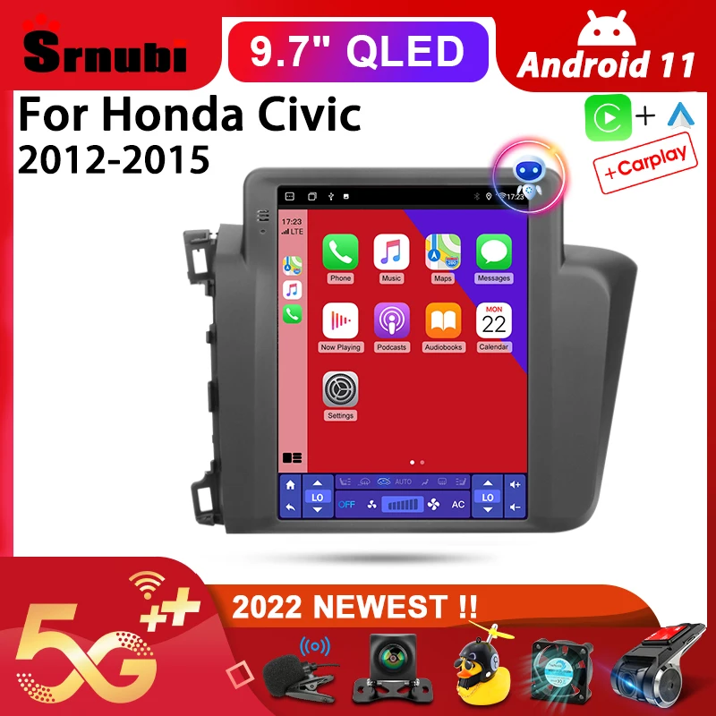 

Srnubi Android 11 Car Radio for Honda Civic 2012-2015 Multimedia Video 2Din 4G WiFi Carplay Navigation GPS 9.7" QLED Head Unit