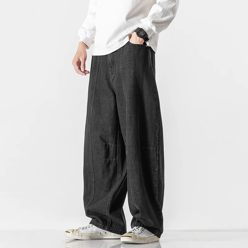 American Retro Street Jean Loose Embroidered Straight-leg Jeans Men Women Casual All-match Mopping Wide-leg Trousers Cargo Pants