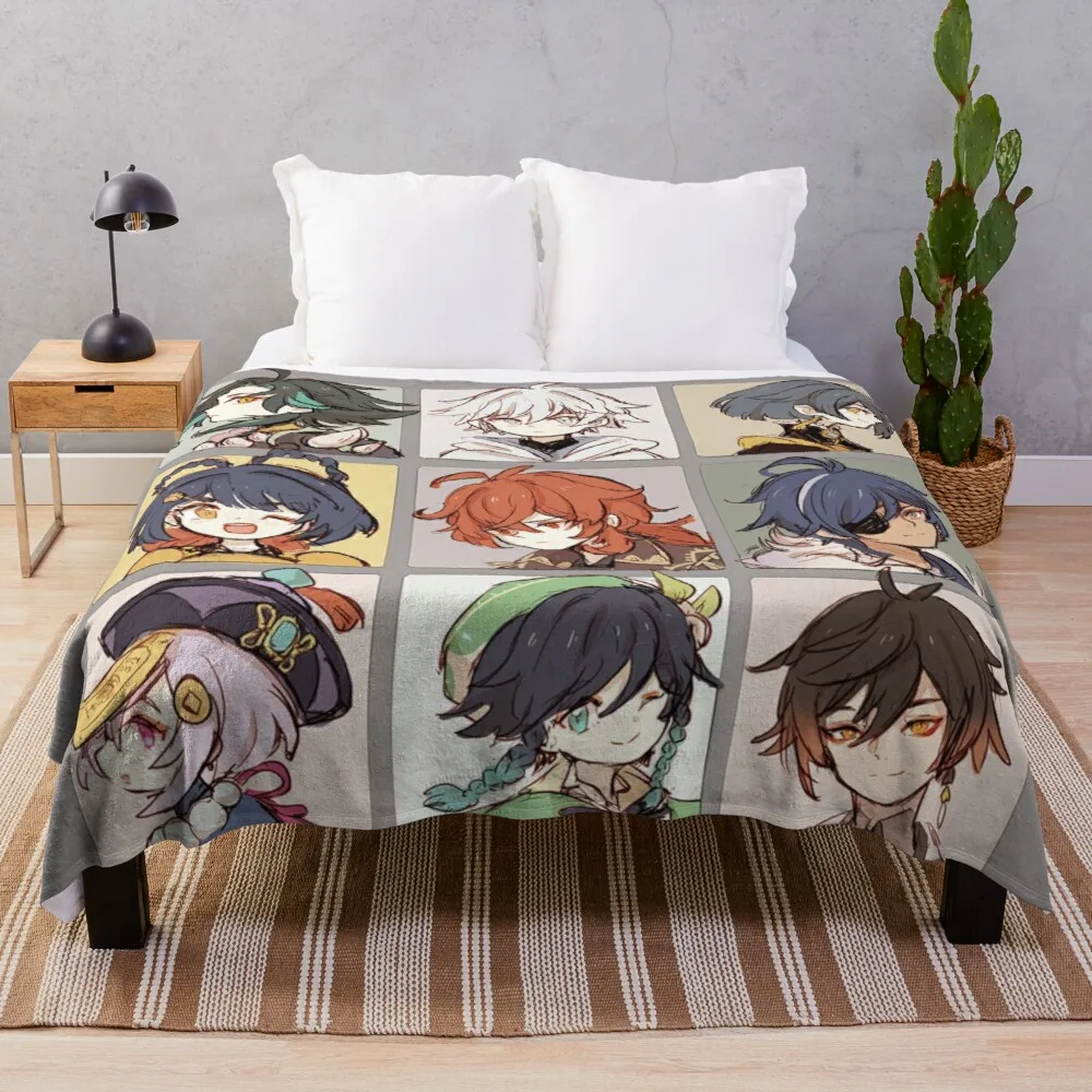 

Plaid Target Fluffy Blanket Chenille Genshin Impact Characters Chibi Assemble Throw Blankets