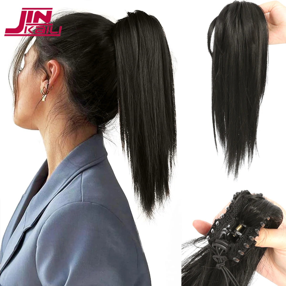 

JINKAILI Synthetic Short Claw Clip Straight Messy Ponytail high-quality Synthetic Heat-resistant Hair Extensions For Women's