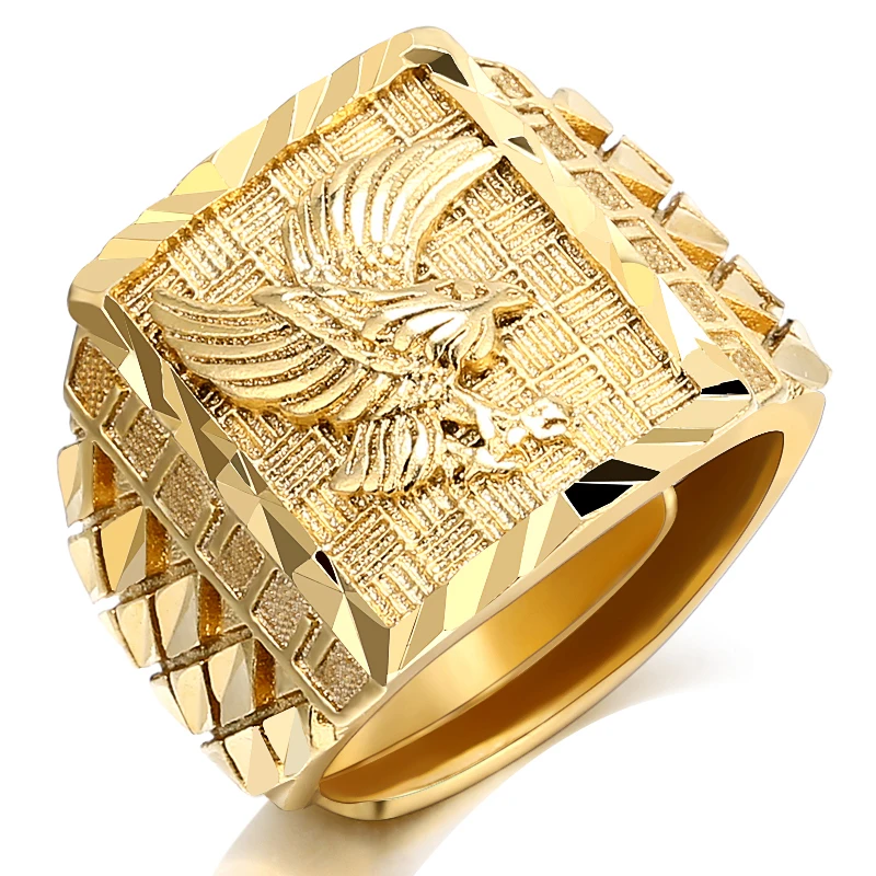 

Punk Men's Domineering Flying Eagle Finger Ring Gold Color Faced Geometric Fashion Jewelry for Male Party Stylish Jewelry