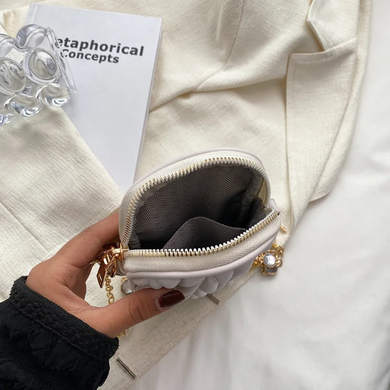 Women's Luxury Brand Design Pearl Chain Mini Shoulder Bag PU Leather Rhombus Pattern Phone Pouch Female Tote Purse Wallet Femele