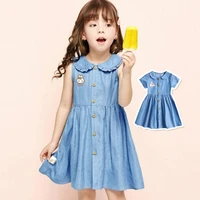 little girls short sleeve dresses casual summer a line korean style kids clothes blue to school dress princess frock 2 3 6 years