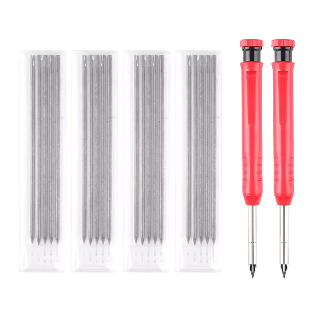 

Carpenter Pencil Set With 24 Refills Leads Built-in Sharpener Deep Hole Mechanical Pencil Construction Marker Marking Tool