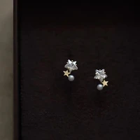 cute arc size star zircon pearl stud earrings 925 sterling silver 14k gold plated earring for women temperament simple jewelry