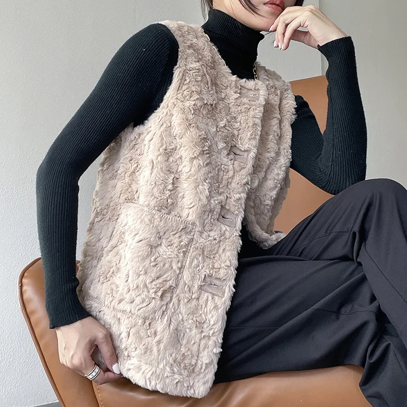 

Новинка, женский жилет из искусственного кроличьего меха, модный, темпераментный, небольшой, ароматный, в западном стиле, осенняя Корейская ...