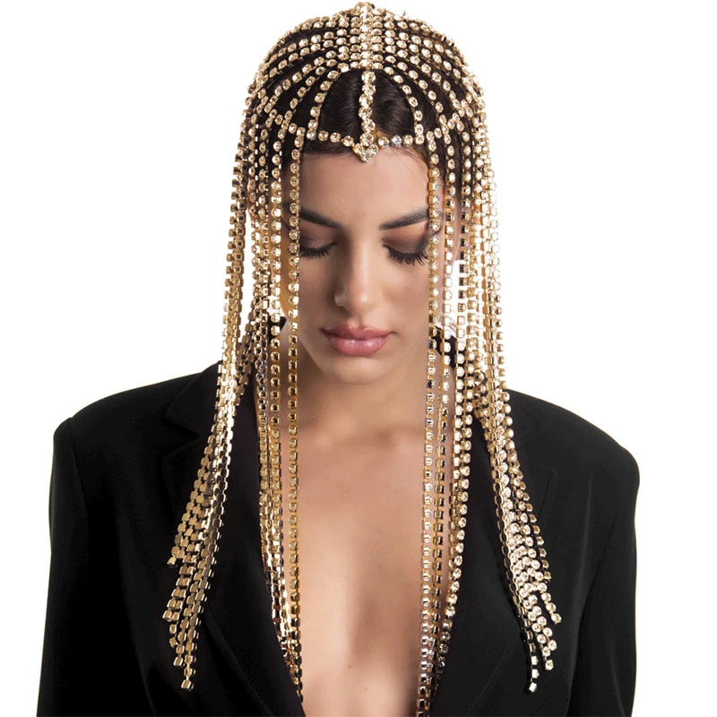

Glitter Rhinestone Fashion Accessories Exaggerated Personality Tassel Headband Trend Rhinestone Headdress for Women Wig Chain