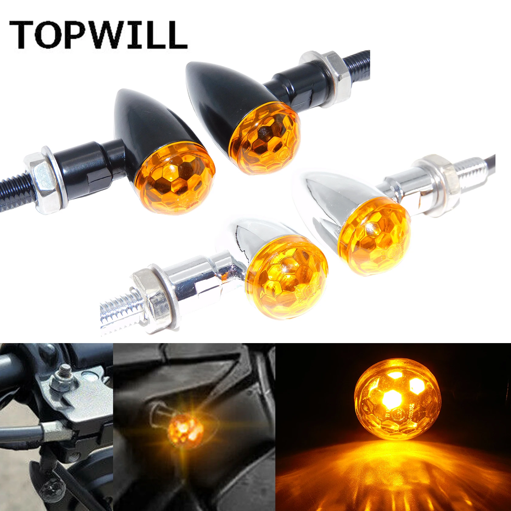 

2xMotorcycle Universal 12V Mini Bullet Amber Turn Signal Light Indicator Lamp For Harley Touring Sportster XL 883 Dyna Softail