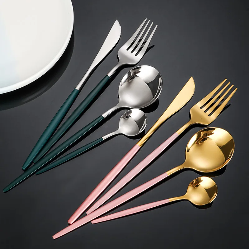 

Stainless Steel Cutlery Set Kitchen Utensils Sets Tableware Gift Juego De Cubiertos Acero Inoxidable Dinnerware Dining Bar Home
