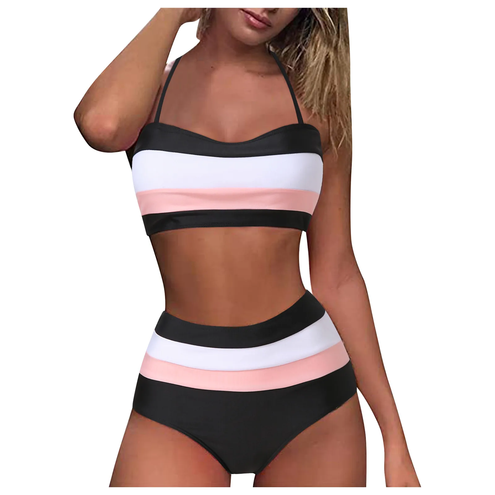 

Push Two Tankini Swimwear Women Waist Bandeau Piece High Padded Halter Up Print Swimwears Tankinis Swimwears brazilian panties