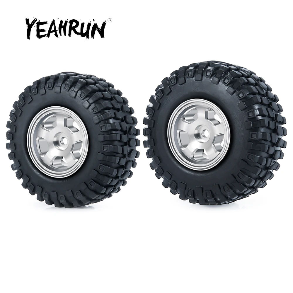 

Колесные диски YEAHRUN, 4 шт., черные/серебряные, 1,0 дюйма, Beadlock + шины 50/54 мм для Axial SCX24 90081 AXI00001 AXI00002 1/24, радиоуправляемая гусеничная машина