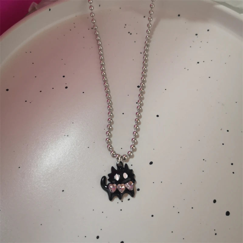 Милое ожерелье с черным котом черно-розовым крестом и бисером для женщин девочек