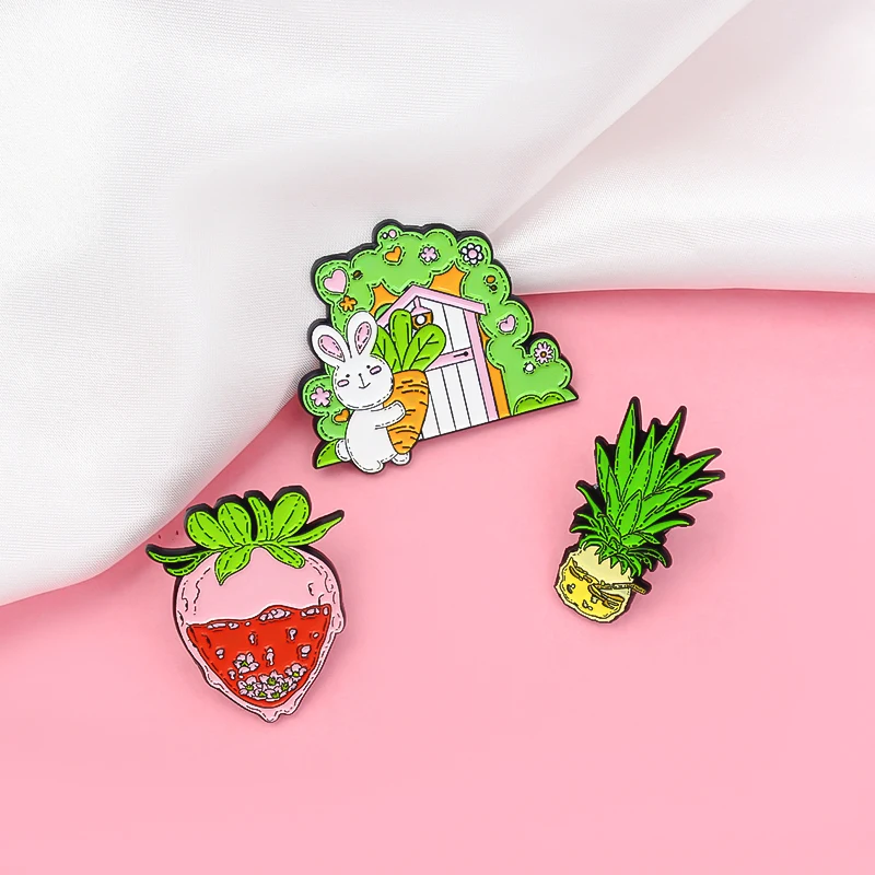 Эмалированная булавка с фруктами летние броши фруктовым соком кролик морковь