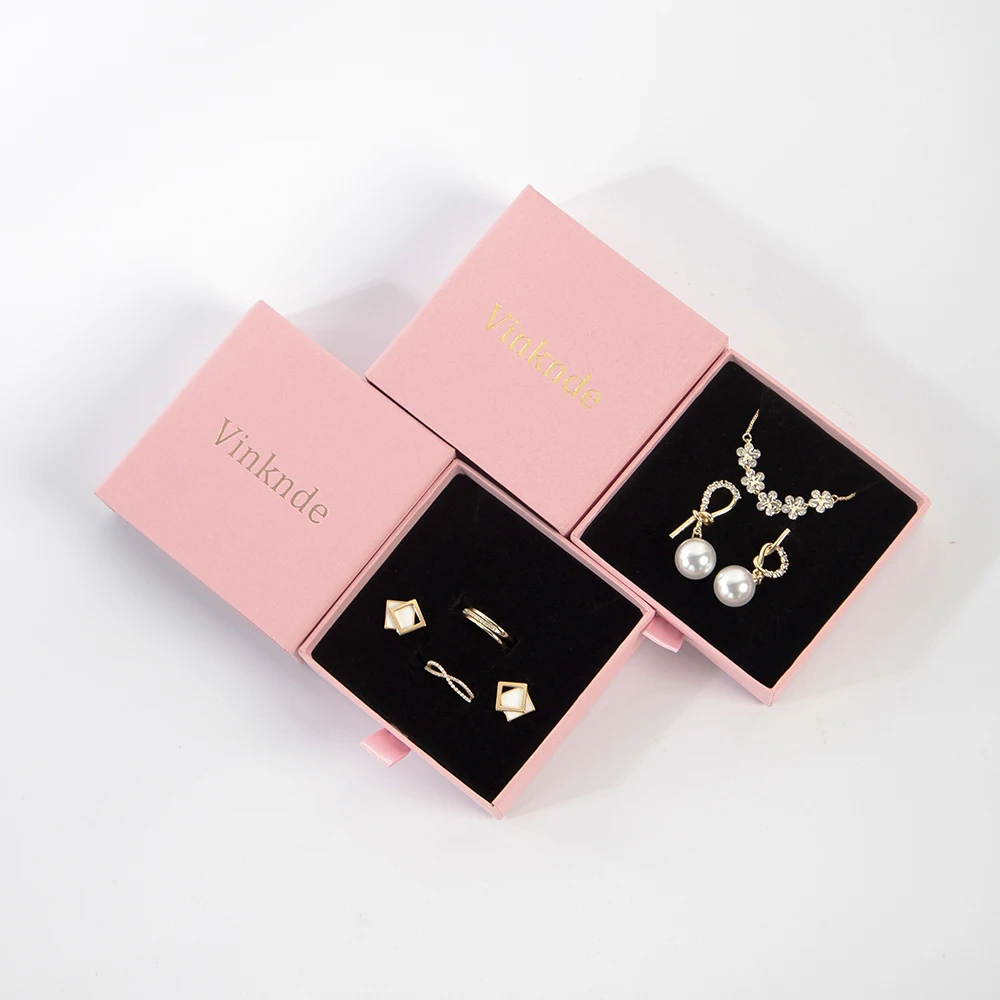 50pcs Personalized Jewelry Case Cardboard Drawer Sliding Necklace Earring Bracelet Ring Custom Gift Paper Packaging Jewelry Box
