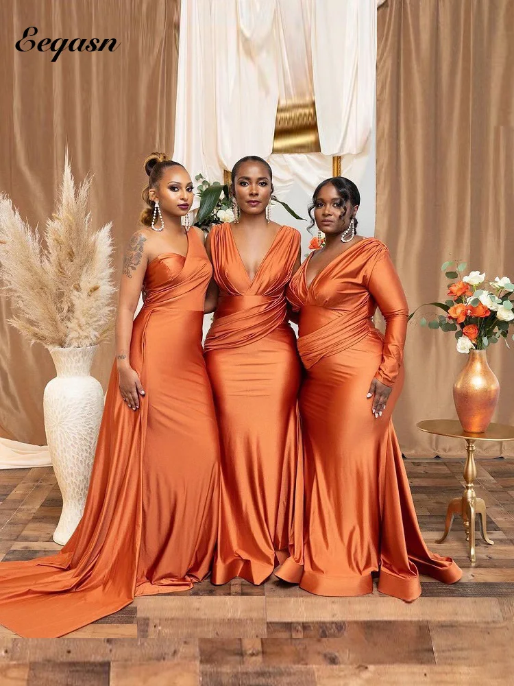 

Elegant Long Bridesmaid Dresses for Women 2024 One Shoulder Satin Wedding Guest Dress with Streamer Evening Party Gown